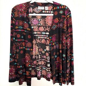 Chico's Travelers Multicolor Geo Tribal Tie Closure Cardigan Top Women’s Medium